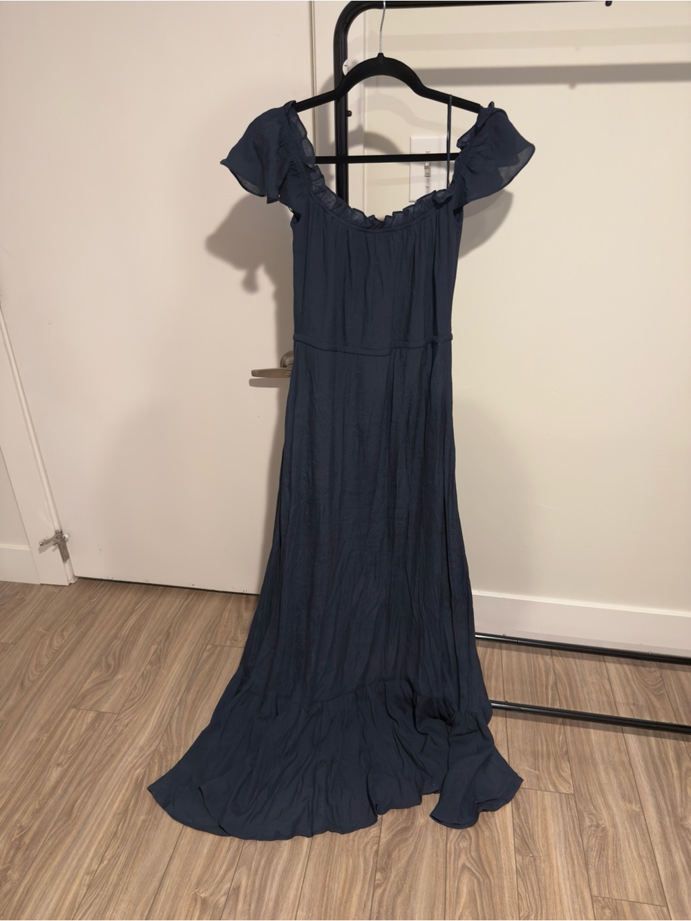 Magnolia Navy Ruffle Off-Shoulder Button-Front High-Low Dress - Picture 2 of 2